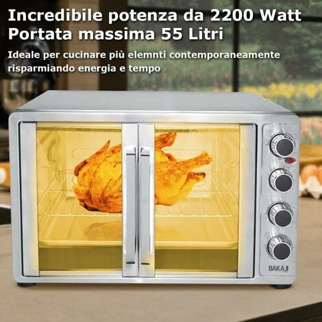 Forno Fornetto Elettrico Ventilato 55 Lt 2200 W Luce Doppia Porta Girarrosto 7 Forno Fornetto Elettrico Ventilato 55 Lt 2200 W Luce Doppia Porta Girarrosto - immagine 5
