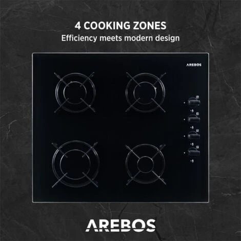 AREBOS Piano Cottura A Gas Due Fuochi Vetroceramica Include Griglie E Fiamma Pilota 5 AREBOS Piano Cottura A Gas Due Fuochi Vetroceramica Include Griglie E Fiamma Pilota - immagine 3