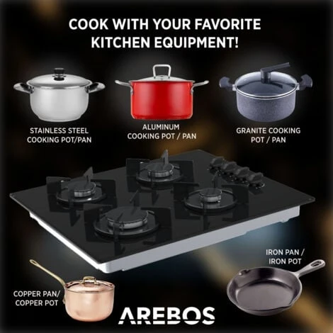 AREBOS Piano Cottura A Gas Due Fuochi Vetroceramica Include Griglie E Fiamma Pilota 6 AREBOS Piano Cottura A Gas Due Fuochi Vetroceramica Include Griglie E Fiamma Pilota - immagine 4