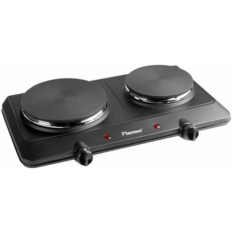 Doppia Piastra In Ghisa Nera Piano Cottura Da Campeggio Elettricamente Portatile 750/1500 Watt Bestron AHP250D 3 Doppia Piastra In Ghisa Nera Piano Cottura Da Campeggio Elettricamente Portatile 750/1500 Watt Bestron AHP250D