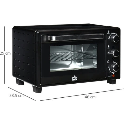 HOMCOM Fornetto Elettrico 21L Timer E Temperatura Regolabile, 3 Modalità Di Cottura E Accessori Inclusi, 46.4x38x28.5cm - Nero 5 HOMCOM Fornetto Elettrico 21L Timer E Temperatura Regolabile, 3 Modalità Di Cottura E Accessori Inclusi, 46.4x38x28.5cm - Nero - immagine 3