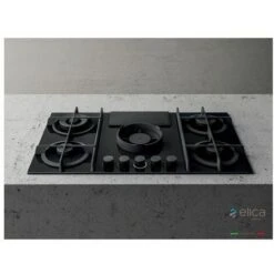 Elica NIKOLATESLA FLAME BL/A/83 Piano Cottura Aspirante A Gas Con Cappa Integrata 4 Fuochi + 1 Ausiliario Vetro Nero + Ghisa PRF0147740 -Elettrodomestici Negozio 50249421 5