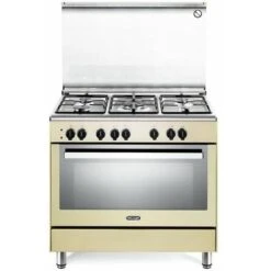 DeLonghi De Longhi PEMC 96 ED Linea Premium Cucina A Gas Libera Installazione Forno Elettrico 5 Fuochi Classe Energetica A Bruciatore Tripla Corona Vano Scaldavivande 9 Funzioni 90 Cm Crema