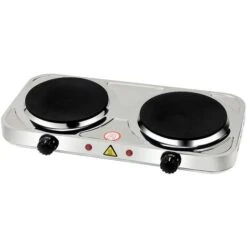 Randaco Piano Cottura Elettrico Doppio Piano In Acciaio Inox Con Protezione Surriscaldamento E , 155 Mm + 155 Mm Ø, 2000 W Doppio