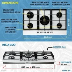 PremierTech PC905GW Piano Cottura A Gas Bianco Da 90cm (86cm) 5 Fuochi In Vetro 9 PremierTech PC905GW Piano Cottura A Gas Bianco Da 90cm (86cm) 5 Fuochi In Vetro -Elettrodomestici Negozio 70294353 3