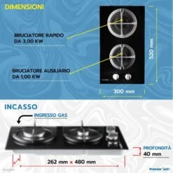 PremierTech PC2G30V Piano Cottura A Gas 2 Fuochi 30cm Vetro -Elettrodomestici Negozio 70294366 4