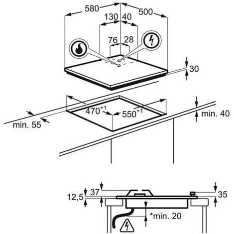 Piano Cottura Misto 60cm 4 Fuochi Terre De France - Fgm64300t - Faure 4 Piano Cottura Misto 60cm 4 Fuochi Terre De France - Fgm64300t - Faure - immagine 2