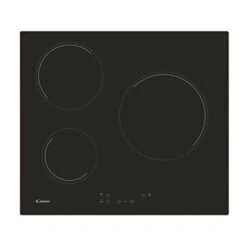 Candy CH63CC, Piastra In Vetroceramica, 3 Zone, 60 Cm, 10 Livelli Di Potenza, 5,5 W, Comandi Centrali, Blocco Di Sicurezza, Indicatore Di Calore, Allarme Surriscaldamento E Perdite, Nero