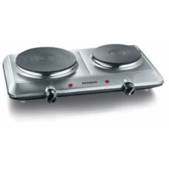 Severin DK 1014 Fornello Con Doppia Piastra Elettrica Da 15 Cm E 18 Cm 2500W, Fornello In Acciaio, Fornello Campeggio Resistente Alle Temperature Con Termostato Regolabile, Argento