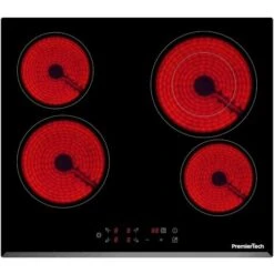PT-PC4C PremierTech Piano Cottura 4 Fuochi Vetroceramica 60cm Elettrico Da Incasso Display Led Touch Control Vetro Front Smussato
