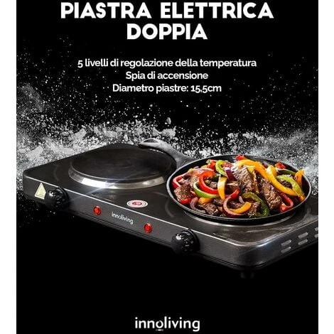 Piastra Elettrica Doppia Per Cucinare 5 Livelli 2000W, Innoliving INN-748 4 Piastra Elettrica Doppia Per Cucinare 5 Livelli 2000W, Innoliving INN-748 - immagine 2