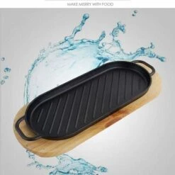MINKUROW Bistecchiera A Piastra Piana In Ghisa Con Vassoio In Legno Piastra Teppanyaki Antiaderente Per Cucina Domestica -Elettrodomestici Negozio 88623721 3