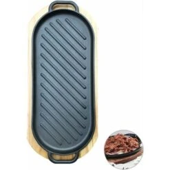 MINKUROW Bistecchiera A Piastra Piana In Ghisa Con Vassoio In Legno Piastra Teppanyaki Antiaderente Per Cucina Domestica -Elettrodomestici Negozio 88623721 4