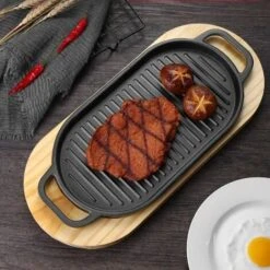 MINKUROW Bistecchiera A Piastra Piana In Ghisa Con Vassoio In Legno Piastra Teppanyaki Antiaderente Per Cucina Domestica -Elettrodomestici Negozio 88623721 5