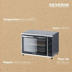 Forno Elettrico 42L Girarrosto Pizza 230 Gradi Fornetto SEVERIN TO 2058 - Nero -Elettrodomestici Negozio 89923346 4