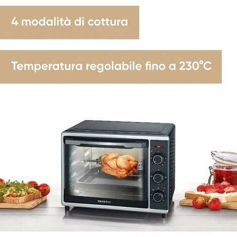Forno Elettrico 30L Girarrosto Pizza 230 Gradi Fornetto SEVERIN TO 2056 - Nero 7 Forno Elettrico 30L Girarrosto Pizza 230 Gradi Fornetto SEVERIN TO 2056 - Nero - immagine 5