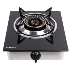 Buck Muvip Fornello A Gas In Acciaio Inox 1 Bruciatore - Vetro Temperato - Accensione Piezoelettrica - Bruciatore In Ghisa Estraibile