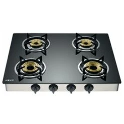 Buck Muvip Cucina A Gas A 4 Fuochi In Acciaio Inox - Vetro Temperato - Accensione Piezoelettrica - Bruciatore In Ghisa Estraibile